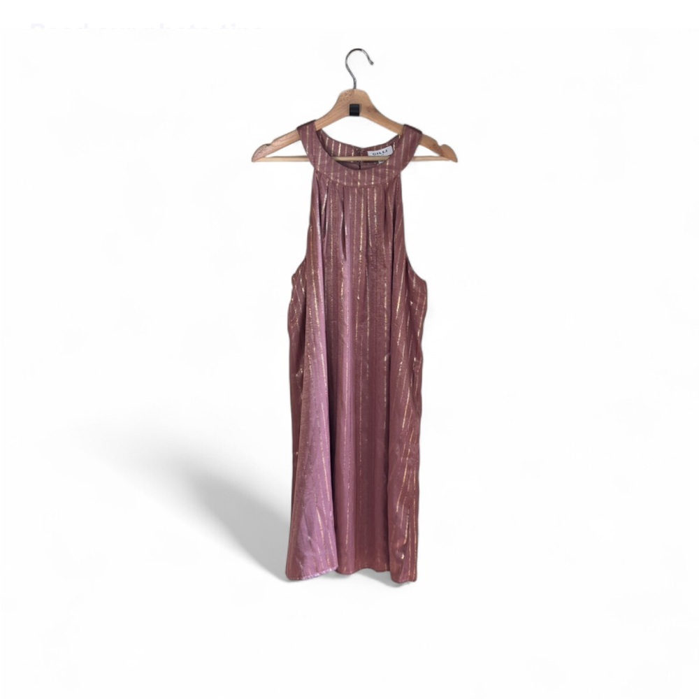 GILLI Blush Pink w/ Metallic Stripes Sleeveless Flowy Dress Back Cutout NWT 0X